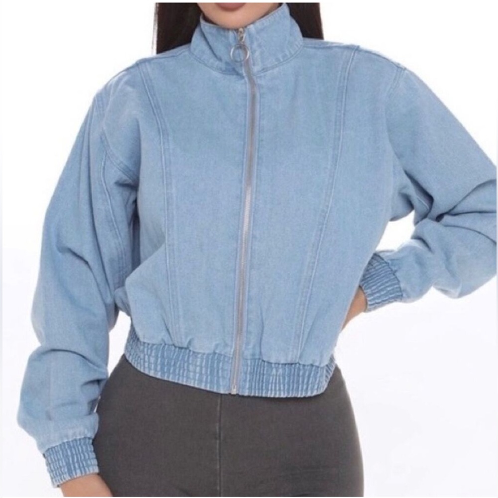HAUTE MONDE O-Ring Zipper Wash Denim Bomber Jacket Size M - Picture 1 of 13